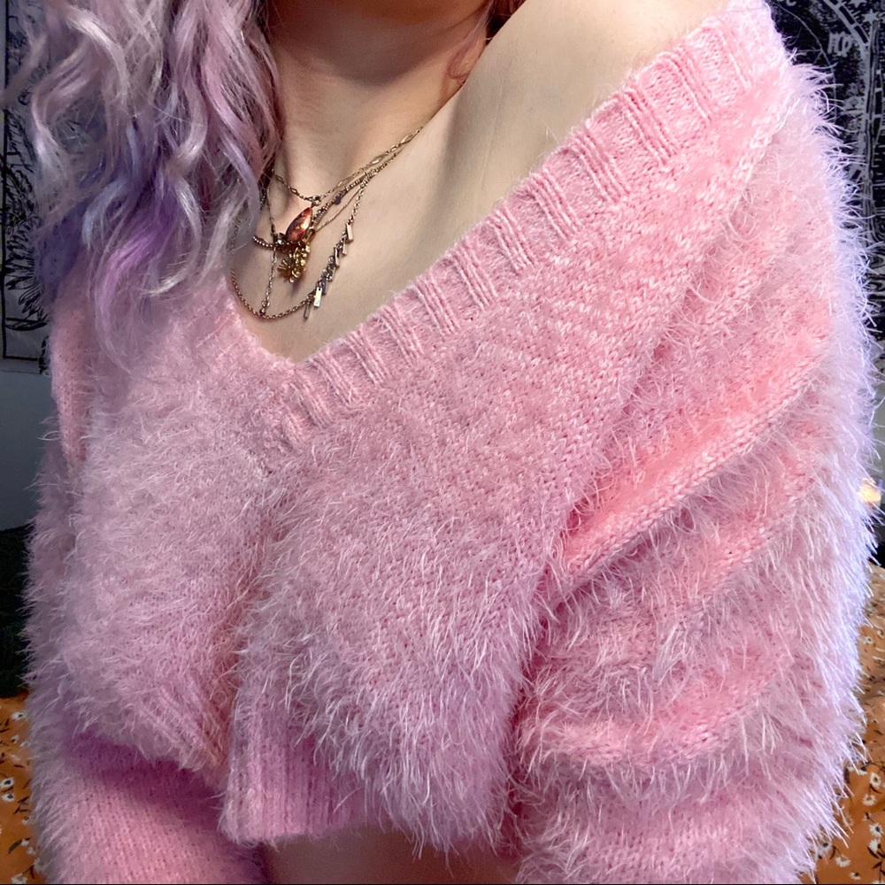 *FUZZY PINK SWEATER*